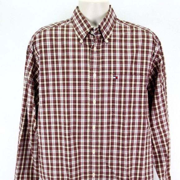 VTG Tommy Hilfiger Medium M Shirt Plaid Old Flag - Picture 2 of 7